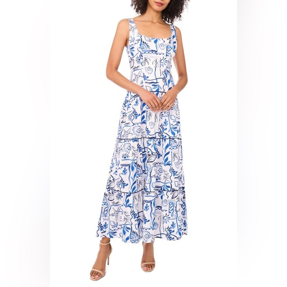 CeCe Dresses & Skirts - CeCe Linen Blend Tiered Dress Coastal Print Seashells Sun Starfish NWT Small